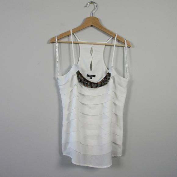 XOXO Tank Cami Top Women M White Beaded Neckline Layered Casual Y2K Preppy 142 - Picture 1 of 13